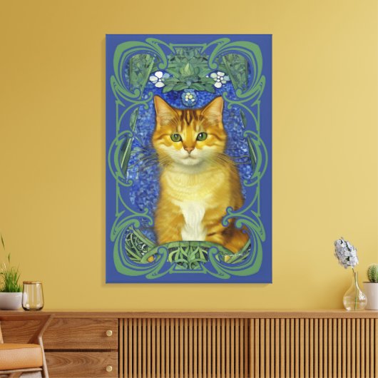 Schattige katje in  Art Nouveau stijl Canvas Afdruk (Insitu (Woonkamer))