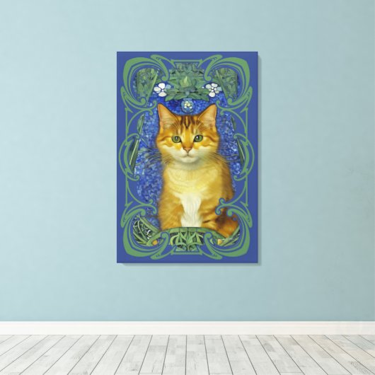 Schattige katje in  Art Nouveau stijl Canvas Afdruk (Insitu (Houten vloer))