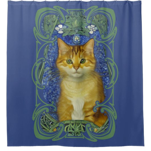 Schattige katje in  Art Nouveau stijl Douchegordijn (Voorkant)