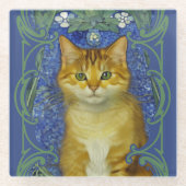 Schattige katje in  Art Nouveau stijl Glazen Onderzetter (Voorkant)