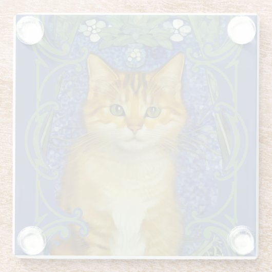 Schattige katje in  Art Nouveau stijl Glazen Onderzetter (Achterkant)
