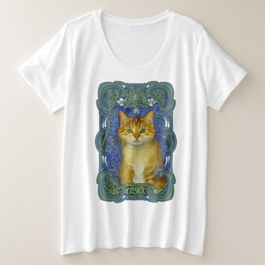 Schattige katje in  Art Nouveau stijl Grote Maat T-shirt (Design voorkant)