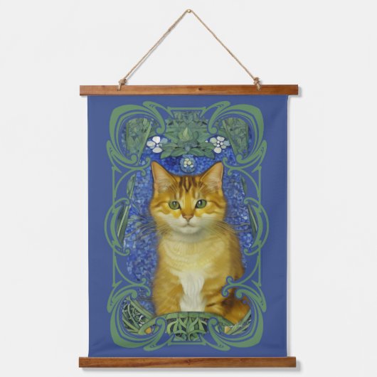 Schattige katje in  Art Nouveau stijl Hangend Wandkleed (Voorkant)