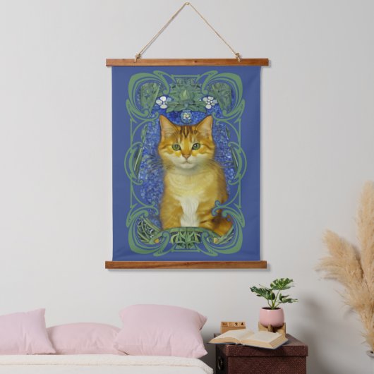 Schattige katje in  Art Nouveau stijl Hangend Wandkleed (Slaapkamer)