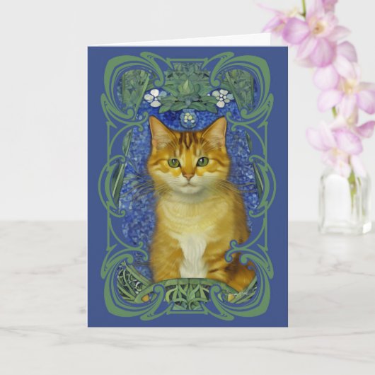 Schattige katje in Art Nouveau stijl Kaart (Orchidee)
