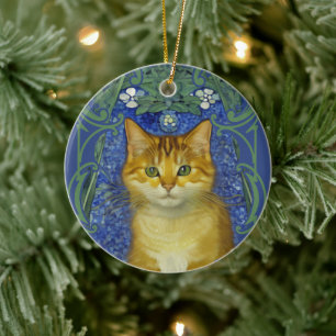 Schattige katje in  Art Nouveau stijl Keramisch Ornament