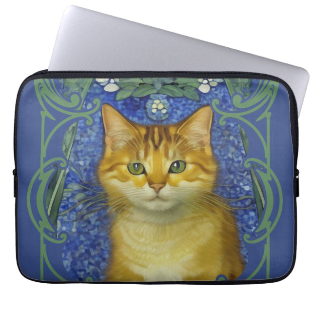 Schattige katje in  Art Nouveau stijl Laptop Sleeve (Voorkant)