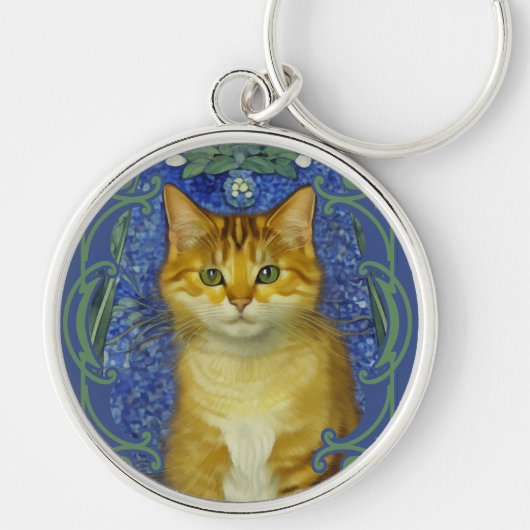 Schattige katje in  Art Nouveau stijl Sleutelhanger (Voorkant)