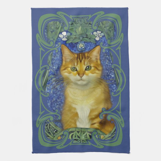 Schattige katje in  Art Nouveau stijl Theedoek (Verticaal)