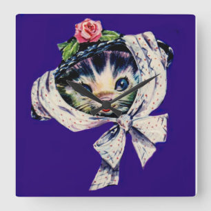 schattige katje in een katje pet vierkante klok