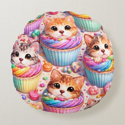 Schattige katjes en cupcake cupcakes, kussen regen (Voorkant)