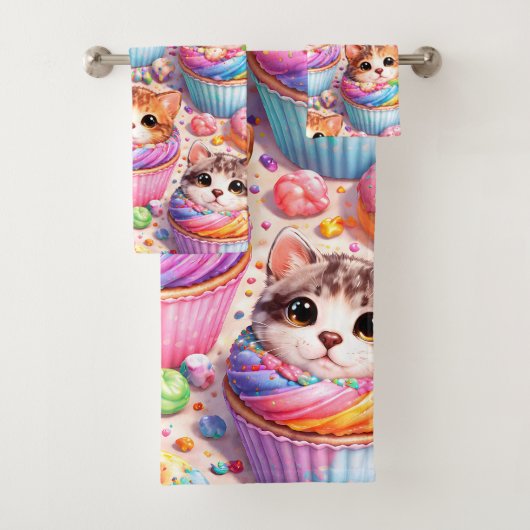 Schattige katjes en cupcakes, badhanddoek handdoek (Insitu)