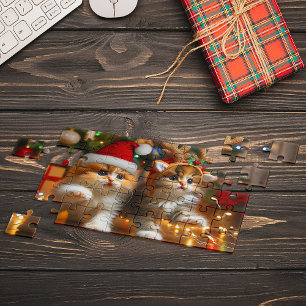 Schattige katjes met kerstman en rendierhoeden 1 legpuzzel