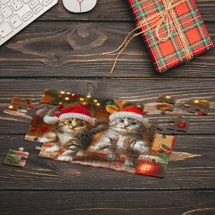 Schattige katjes met kerstman en rendierhoeden 3 legpuzzel