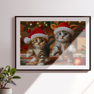Schattige katjes met kerstman en rendierhoeden 3 poster