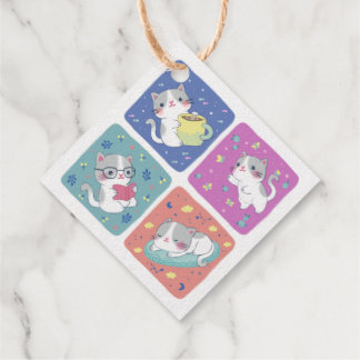 Schattige Kat's drukke dag illustratie Bedankjes Labels