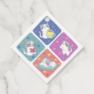 Schattige Kat's drukke dag illustratie Bedankjes Labels