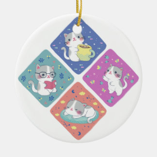 Schattige Kat's drukke dag illustratie Keramisch Ornament