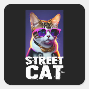 Schattige kattebak in lederen jas vierkante sticker