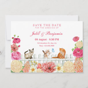 Schattige katten bloemen bruiloft save the date