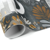 Schattige katten botanisch bloempatroon grijs wit cadeaupapier (Rol Hoek)