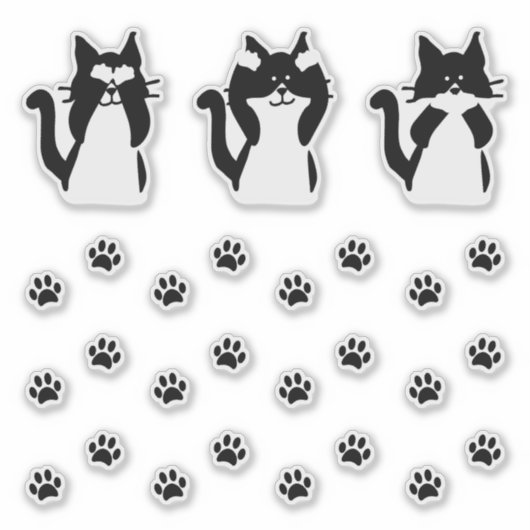 Schattige Katten Drie Wijze Kittens met Pootafdruk Sticker (Voorkant)