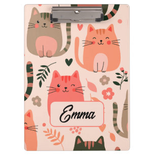 Schattige katten en bloempatroon op maat gemaakte klembord