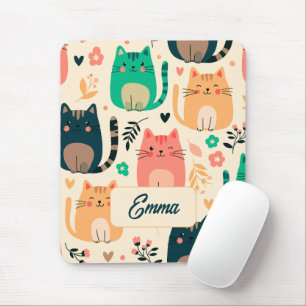 Schattige katten en bloempatroon op maat gemaakte  muismat