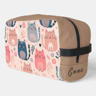 Schattige katten en bloempatroon op maat gemaakte toilettasje