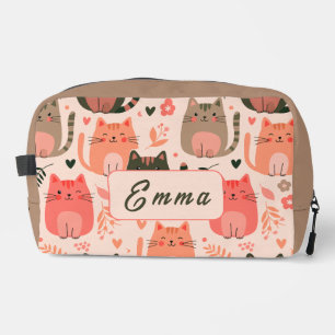 Schattige katten en bloempatroon op maat gemaakte toilettasje