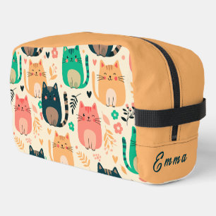 Schattige katten en bloempatroon op maat gemaakte toilettasje