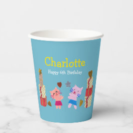 Schattige Katten en Cadeaus Kinder Blauwe Verjaard Papieren Bekers