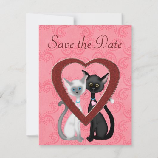 Schattige katten en harten redden de datum trouwbe save the date (Voorkant)