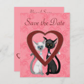 Schattige katten en harten redden de datum trouwbe save the date (Voorkant / Achterkant)