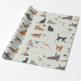 Schattige katten en kamerplanten cadeaupapier