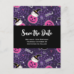 Schattige katten en pompoenen Halloween-patroon ve Uitnodiging Briefkaart