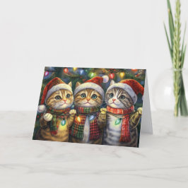 Schattige katten en slingerlichtjes feestdagen kaart