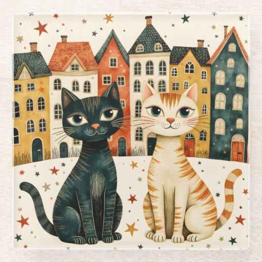 Schattige Katten Glazen Onderzetter (Voorkant)