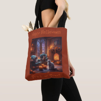 Schattige katten Halloween thuis Trick-or-Treat Tote Bag