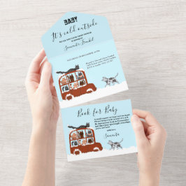 Schattige katten in auto Winter Koude Baby Shower  All In One Uitnodiging