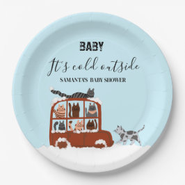 Schattige katten in auto Winter Koude Baby Shower Papieren Bordje