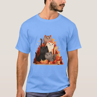Schattige katten in bladeren jongen t-shirt