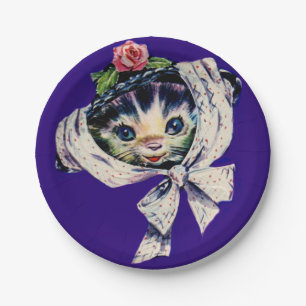 schattige katten in een kattenkatje papieren bordje