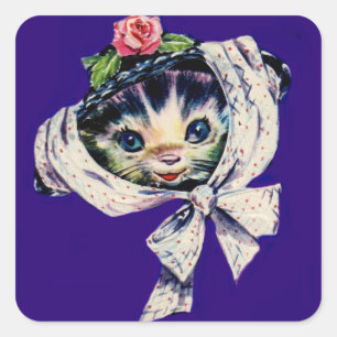schattige katten in een kattenkatje vierkante sticker