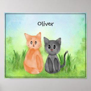 Schattige katten in het Poster van de tuin voor ki
