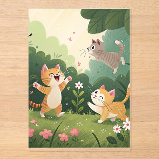 Schattige katten in het spel – Pure Garden Joy Acryl Uitnodigingen