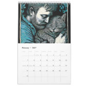 Schattige katten in Linocut – 2026 kalender (Feb 2027)