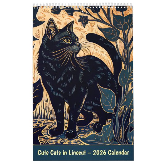 Schattige katten in Linocut – 2026 kalender (Hoes)