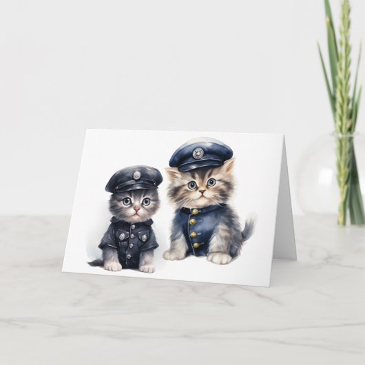 Schattige katten in politie-uniformen Pootjes van Kaart (Voorkant)