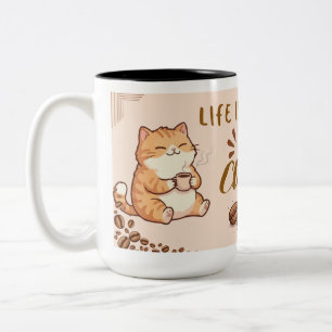 Schattige Katten Leven Is Beter Na Koffie Rondom M Tweekleurige Koffiemok
